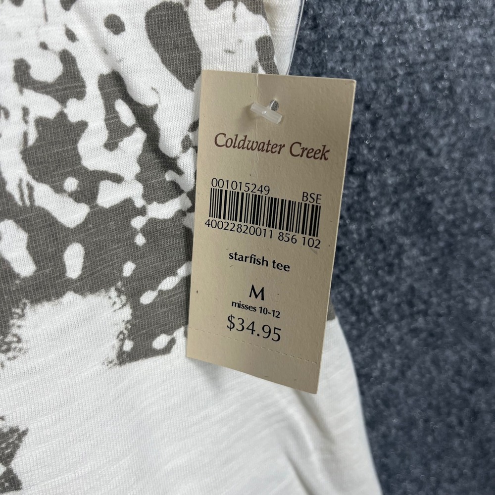 Coldwater Creek Starfish Tee Women M White Gray Abstract Graphic Slub Knit Top - Picture 4 of 7